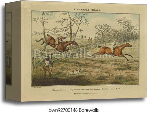 A Steeple Chase. Plate 5,_ Covering a Strong Bullock fence down for a hundred without any odds on White by Henry Thomas Alken, Canvas Print A Steeple Chase. Plate 5,_ Covering a Strong Bullock fence down for a hundred without any odds on White by Henry Thomas Alken, Canvas Print
