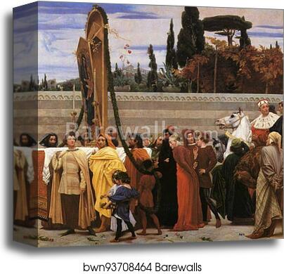 Cimabue's Celebrated Madonna is Carried in Procession through the Streets of Florence; in front of the Madonna, and Crowned with Laurels, walks CImabue Himself, with his Pupil Giotto; behind It Arnolfo Di Lapo, Gaddo Gaddi, Andrea Tafi, Niccola Pisano, Bu by Frederick Leighton, Canvas Print