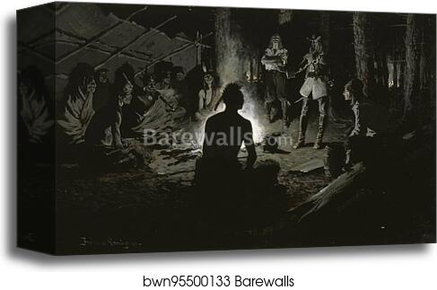 French Explorer's Council with the Indians by Frederic Remington, Canvas Print French Explorer's Council with the Indians by Frederic Remington, Canvas Print