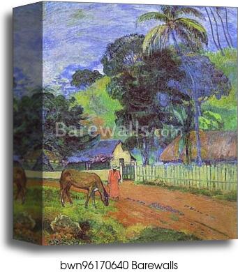 Horse on Road. Tahitian Landscape by Paul Gauguin, Canvas Print