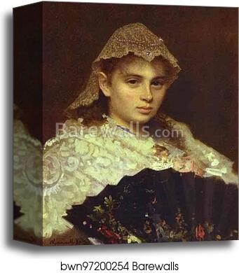 Portrait of O. Rophtopulo (Girl with a Fan) by Ivan Kramskoy, Canvas Print