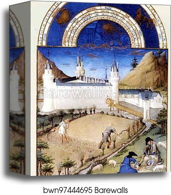 Les tr�s riches heures du Duc de Berry. July. Palais Poitiers by Limbourg Brothers, Canvas Print Les tr�s riches heures du Duc de Berry. July. Palais Poitiers by Limbourg Brothers, Canvas Print