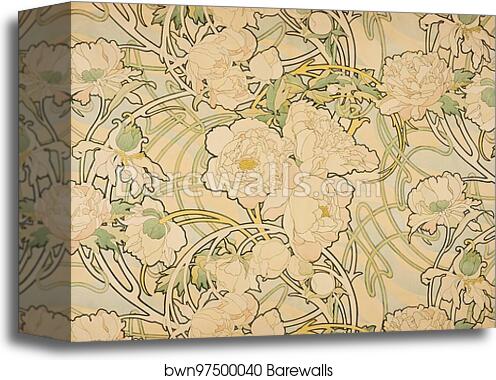 Peonies by Alphonse Mucha, Canvas Print