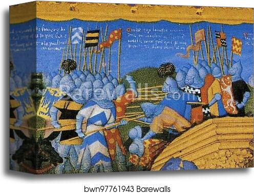 Les tr�s riches heures du Duc de Berry. January. A New Year's Day Feast including Jean de Berry. Detail by Limbourg Brothers, Canvas Print