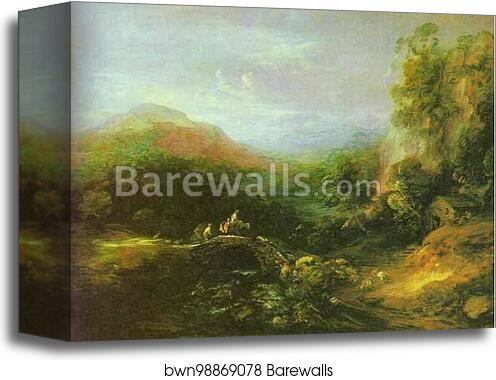 Mountain Landscape with Peasants Crossing a Bridge by Thomas Gainsborough, Canvas Print Mountain Landscape with Peasants Crossing a Bridge by Thomas Gainsborough, Canvas Print