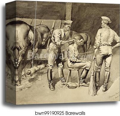 A Haircut in a Cavalry Stable by Frederic Remington, Canvas Print A Haircut in a Cavalry Stable by Frederic Remington, Canvas Print